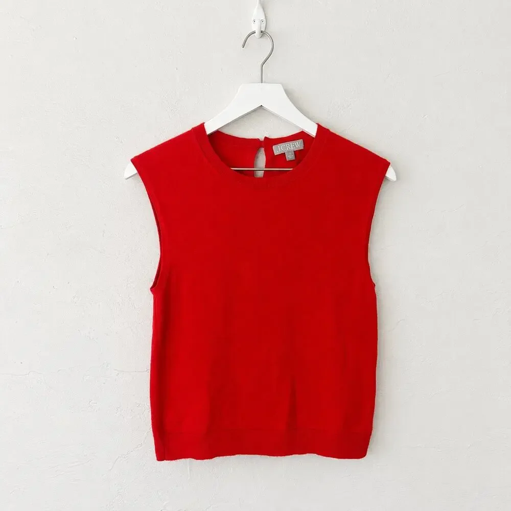 J.Crew Featherweight Cashmere Blend Cropped Sweater Shell Red M CB883